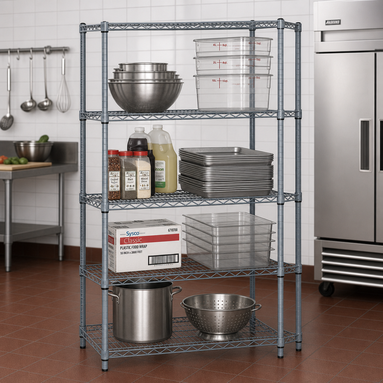 Product image #2 for Quantum 24 x 21 x 74 Inch 4-Shelf Wire Shelving Starter Kit, Gray Epoxy Antimicrobial Finish