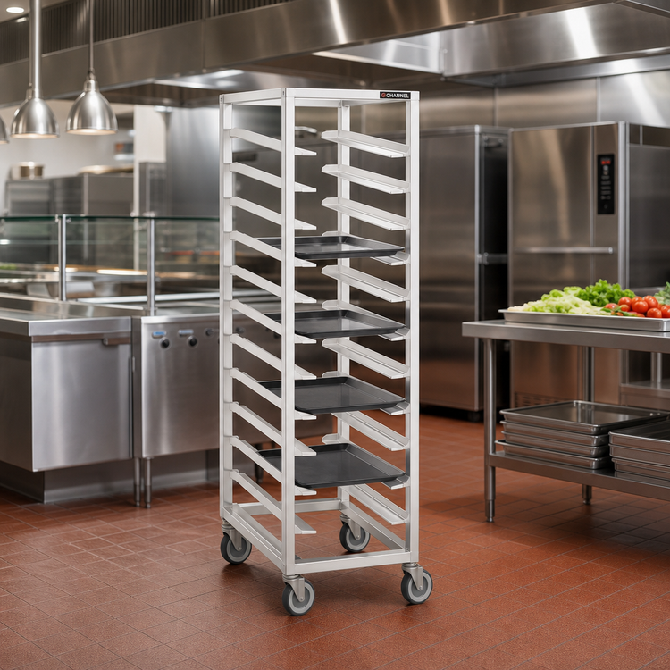 Product image #2 for Channel Manufacturing Trapezoidal Series Aluminum Cafeteria Tray Rack, Single Section, End Load, 20-Tray Capacity