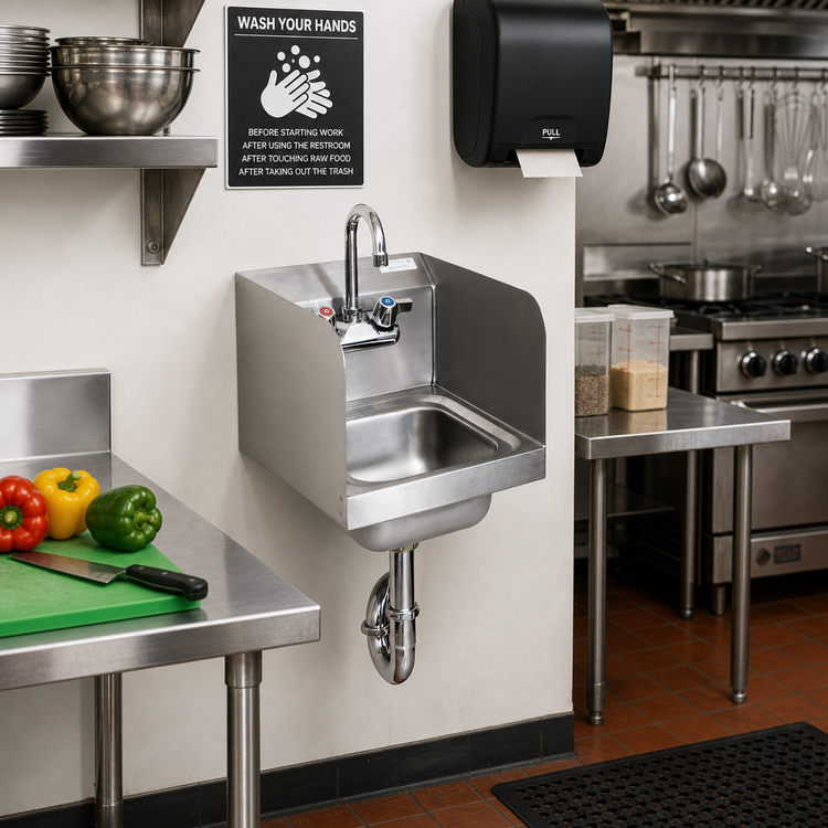 Product image #2 for BK Resources Space Saver Wall-Mount Hand Sink with Faucet and Side Splashes