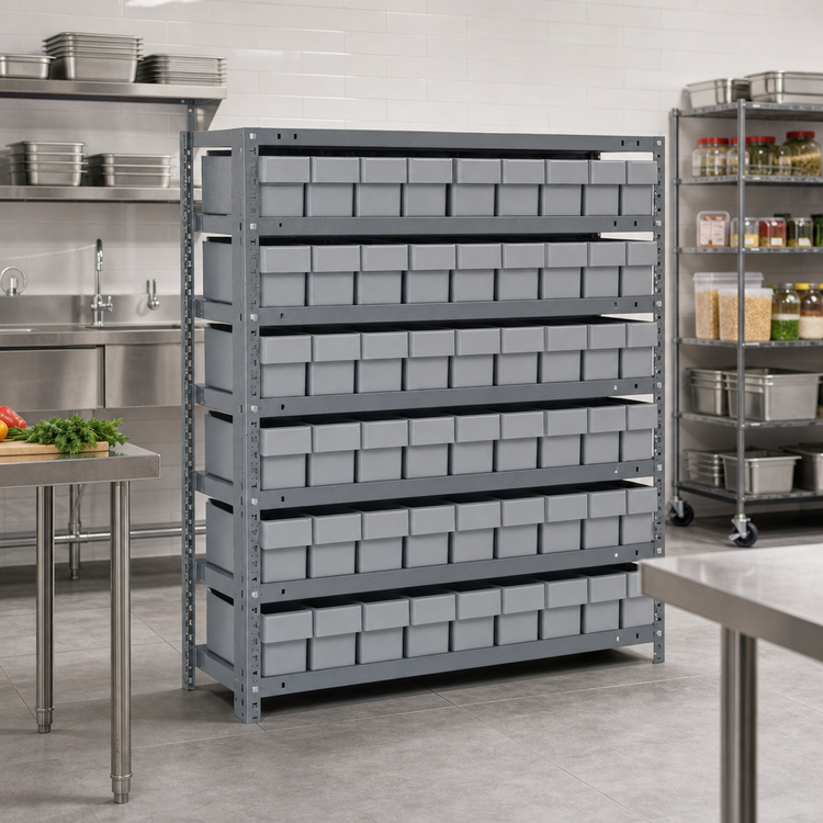 Product image #2 for Quantum Heavy-Duty Stationary Wire Shelving Unit with 7 Shelves and 54 Bins, 36 x 18 x 39 Inches