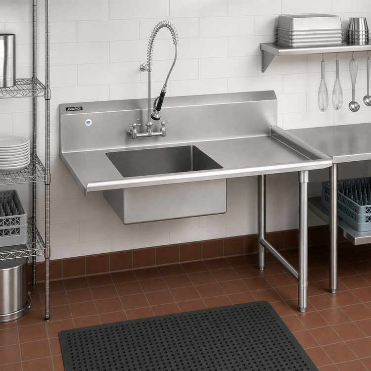 Product image #2 for John Boos Pro-Bowl 108-Inch Straight Soiled Dishtable with 20" x 20" x 8" Pre-Rinse Sink Bowl, Right-to-Left