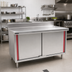 Thumbnail image #2 for Spec-Master Marine Series Enclosed Work Table with Cabinet Base and Hinged Doors, 96 x 24 Inches, 4-1/2 Inch Backsplash, 14-Gauge 304 Stainless Steel Top