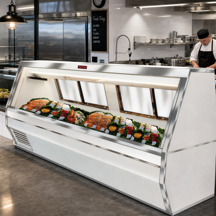Product image #2 for Howard-McCray 35 Series SC-CFS35-10-LED Double Duty Fish and Poultry Self-Contained Refrigerated Service Case, 119 Inch, White, LED Lighting