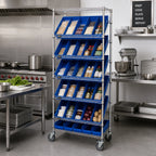 Thumbnail image #2 for Quantum MWRS-7-108 Mobile Chrome Wire Shelving Bin System, 24 Bins, 7 Shelves, 36 x 18 x 74 Inches