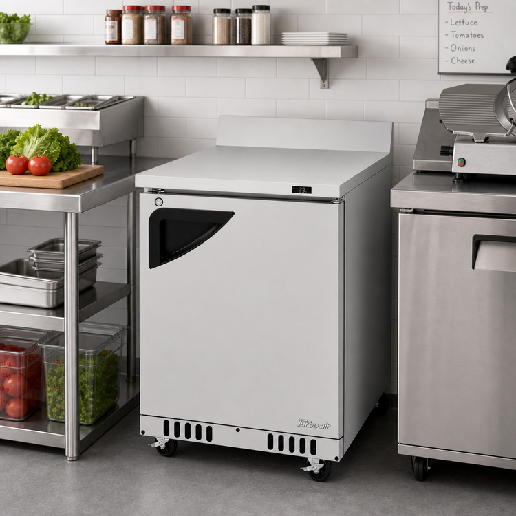 Product image #2 for Turbo Air Super Deluxe Front Breathing Worktop Refrigerator, 1 Section, 6.5 Cu. Ft., Solid Door, Stainless Steel