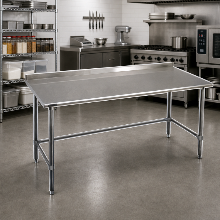 Product image #2 for Deluxe Series Stainless Steel Work Table, 144 x 30 Inches, 1-1/2 Inch Rear Up-Turn