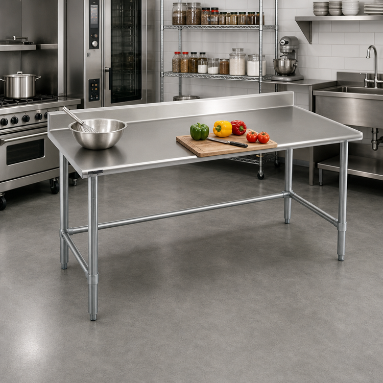 Product image #2 for Eagle Budget Series 60"W x 36"D 430 Stainless Steel Work Table with 4-1/2" Backsplash and Tubular Base