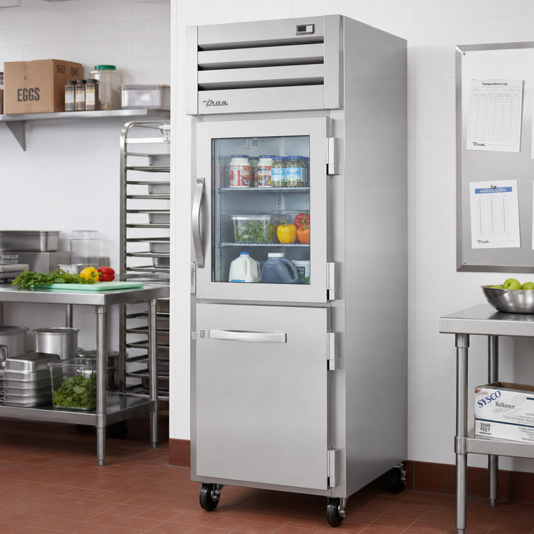 Product image #2 for True SPEC SERIES One-Section Reach-In Combination Half Swing Door Refrigerator with 1 Glass and 1 Stainless Steel Half Door, Top-Mounted Self-Contained