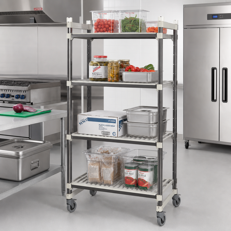 Product image #2 for Cambro Camshelving Elements XTRA 24"D x 42"L x 80"H 4-Shelf Vented High-Density Top Rail Mobile Starter Unit