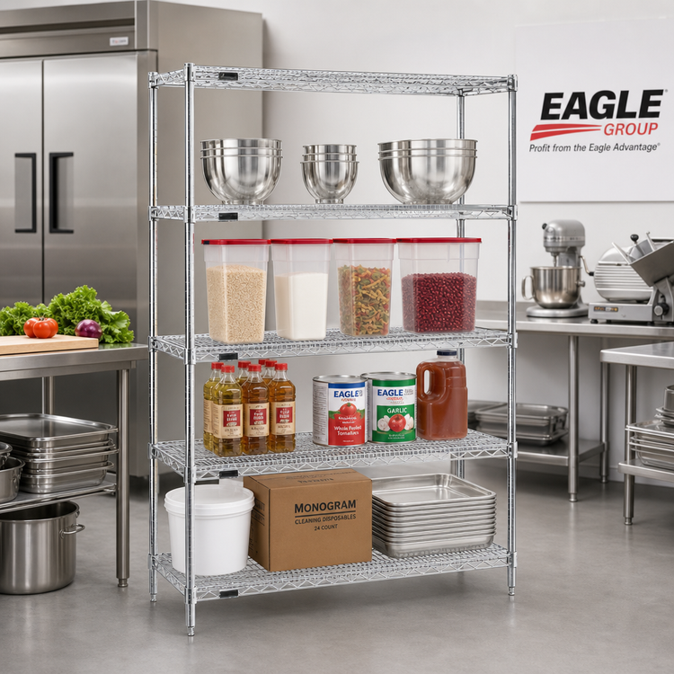Product image #2 for EAGLEbrite Red-i-Pak 4-Tier Wire Shelving Unit with Patented QuadTruss Shelves, 36 W x 18 D x 74 H Inches, Stationary, Zinc Finish