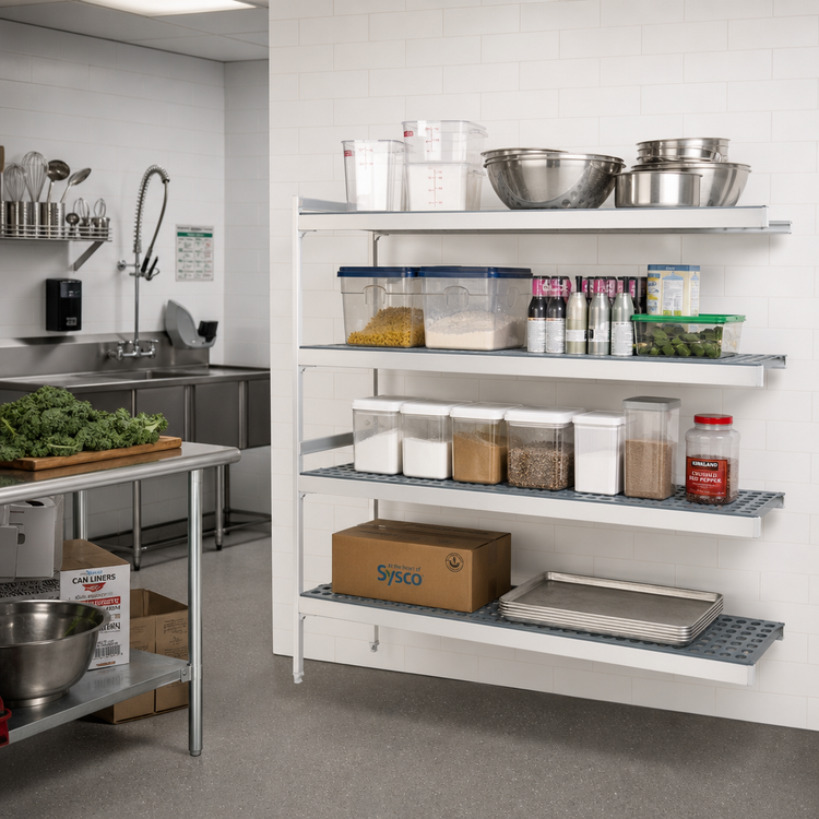 Product image #2 for Fermostock 4-Tier Perforated Polymer Shelving Expansion Kit, 68" W x 18" D x 71" H