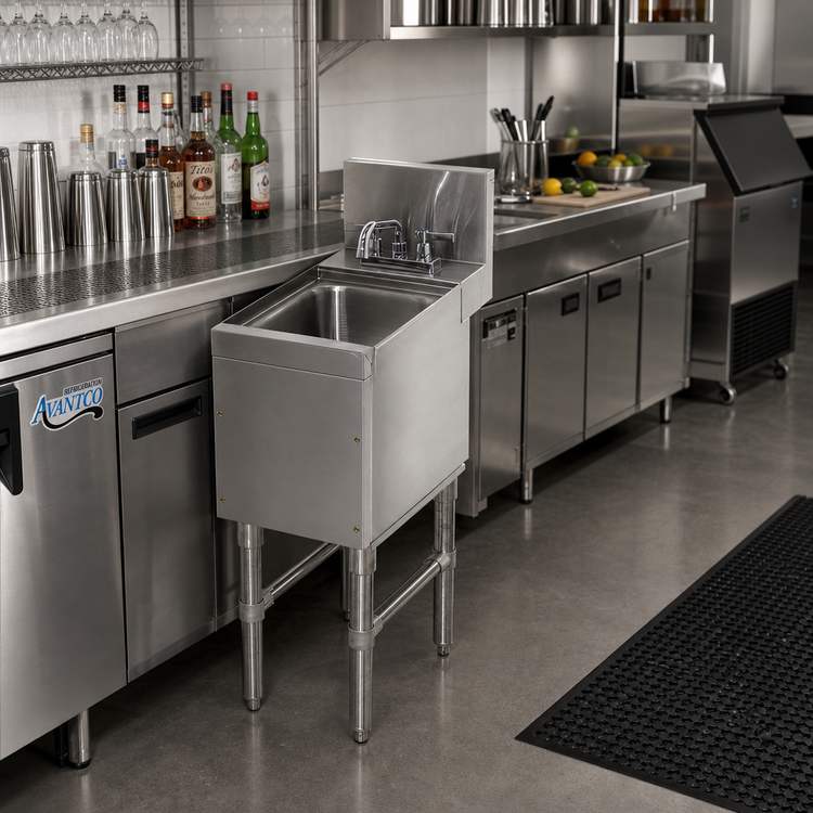 Product image #2 for Advance Tabco Prestige Supreme Freestanding Underbar Hand Sink with Deck-Mount Faucet
