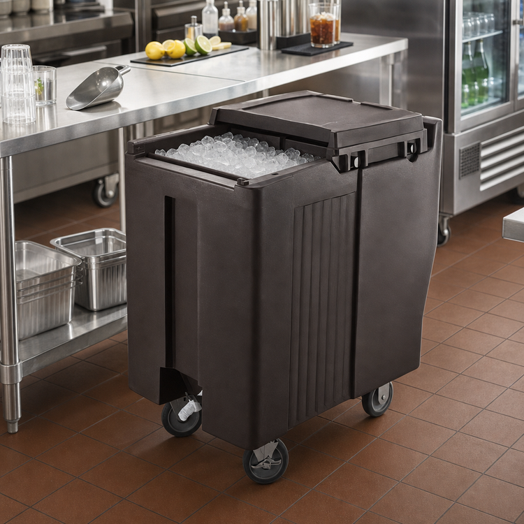 Product image #3 for Cambro SlidingLid Tall Mobile Ice Caddy, 125 lb Capacity, Dark Brown