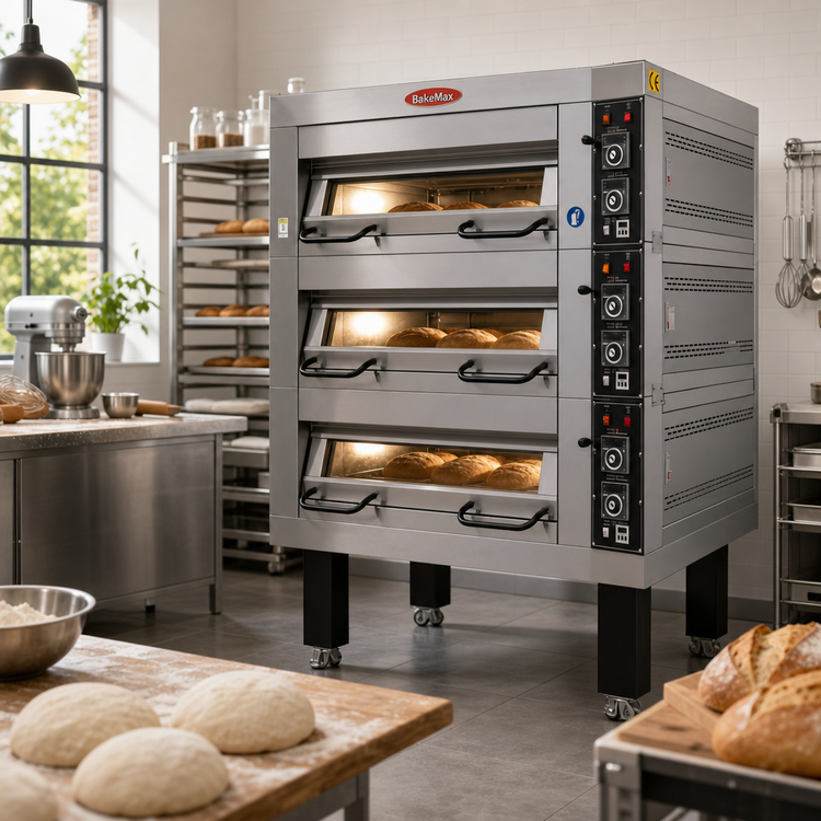 Product image #2 for BakeMax Electric Triple Deck Artisan Stone Deck Oven, 6 Full-Size Pan Capacity