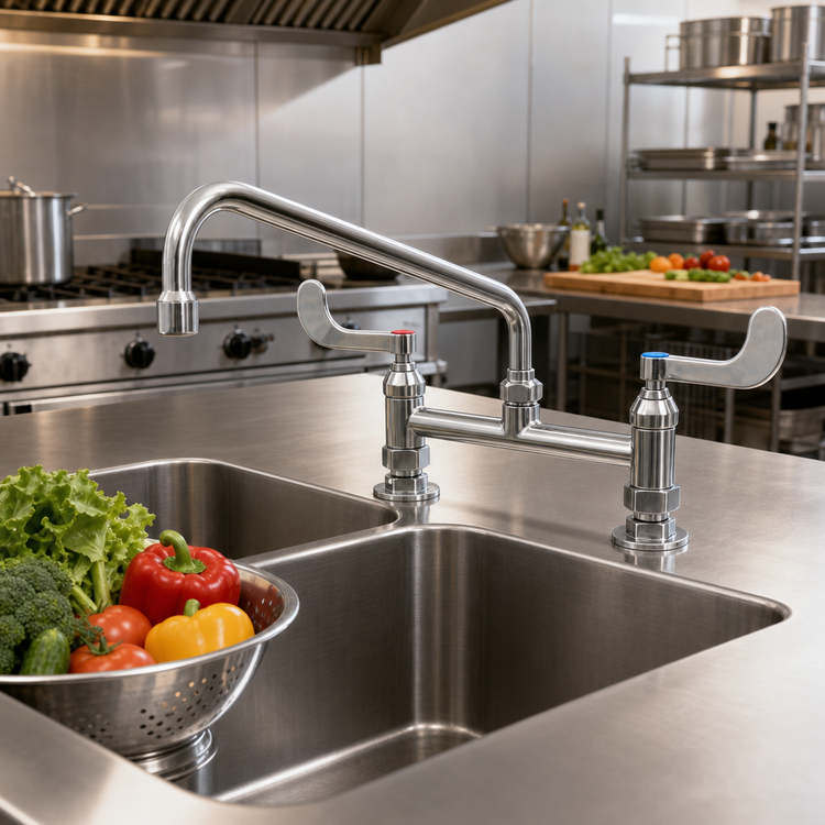 Product image #3 for EverSteel Double Pantry Deck-Mount Mixing Faucet with 12-Inch Swing Nozzle, 8-Inch Centers