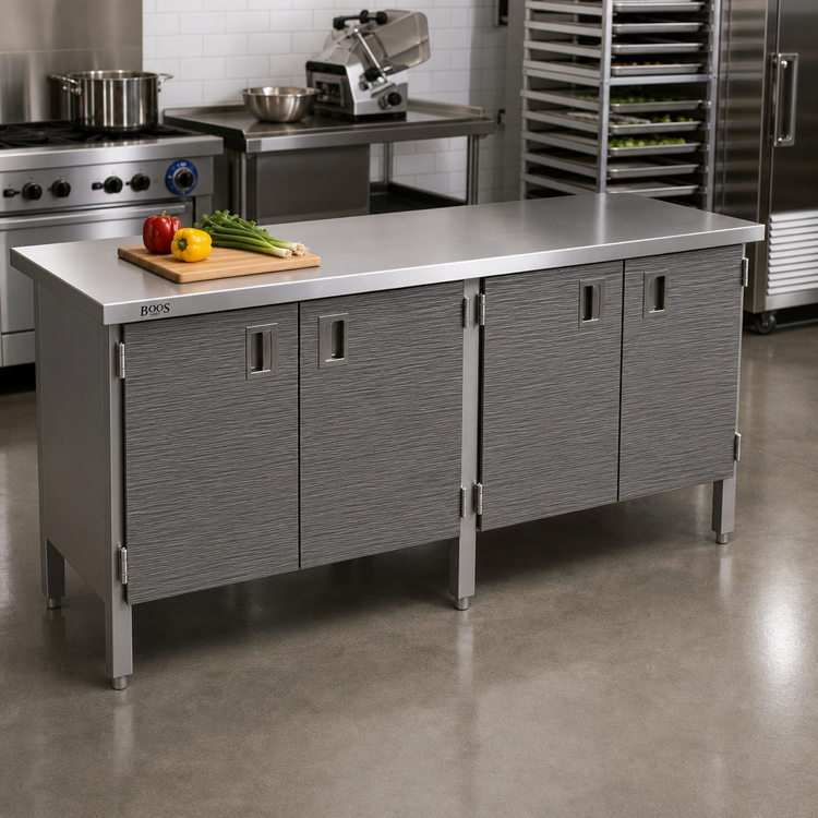 Product image #2 for John Boos 72-Inch x 24-Inch Stainless Steel Enclosed Work Table with Cabinet Base and Hinged Doors