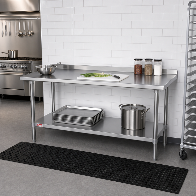Product image #2 for Duke 72 x 24-Inch 16-Gauge 300-Series Stainless Steel Work Table with 1-1/8-Inch Riser and Stainless Undershelf