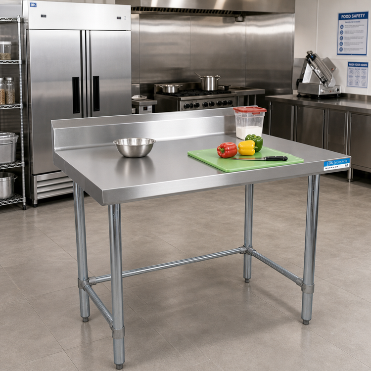 Product image #2 for BK Resources Open Base Stainless Steel Work Table with 5-Inch Backsplash, 72 x 30 Inches