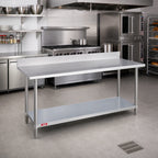 Thumbnail image #2 for Duke Manufacturing 416-36144-5R 144-Inch Stainless Steel Work Table with 5-Inch Riser, Galvanized Undershelf, 16-Gauge 400 Series Top