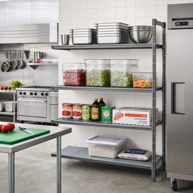 Product image #2 for Cambro Camshelving Basics Plus 4-Tier Vented and Solid Add-On Polymer Shelving Unit, 18 x 60 x 72 Inches, Brushed Graphite