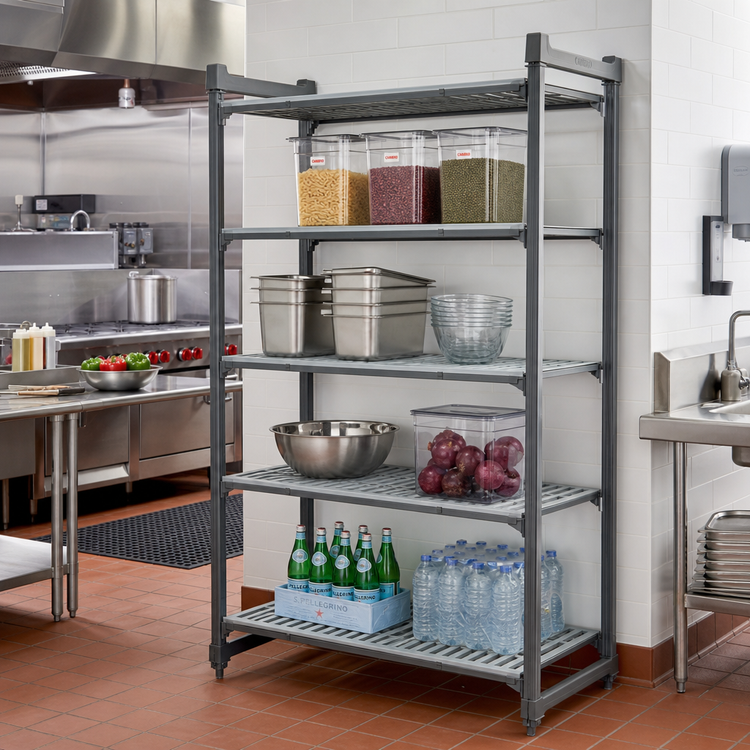 Product image #2 for Cambro Camshelving Basics Plus 4-Shelf Vented Stationary Starter Unit, 48-Inch Wide x 21-Inch Deep x 72-Inch High, Brushed Graphite