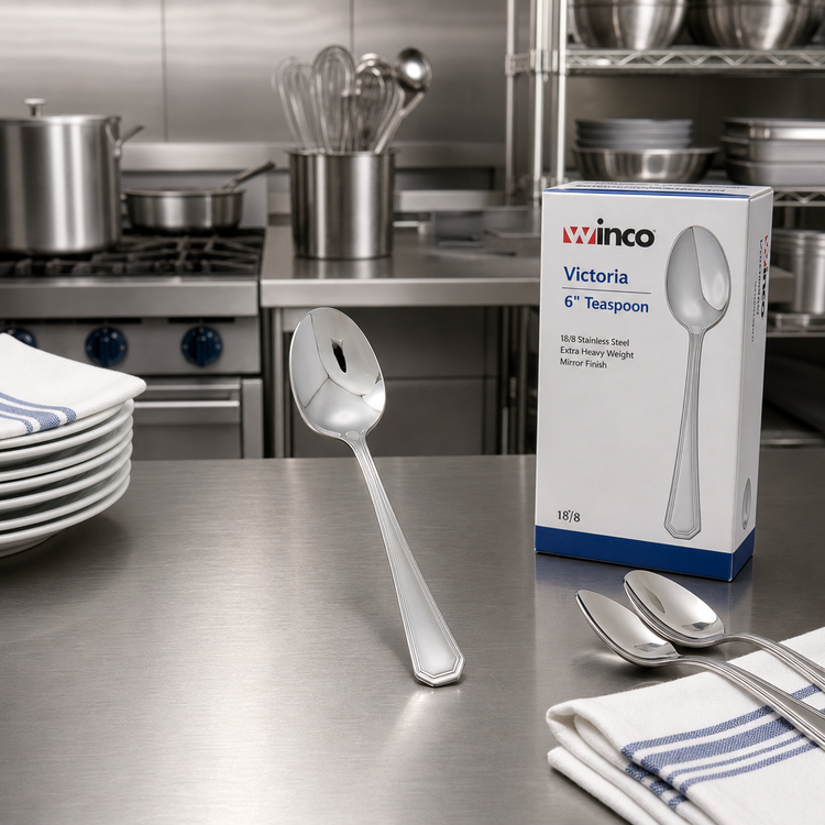 Product image #3 for Winco Victoria 6-Inch Teaspoon, 18/8 Stainless Steel, Extra Heavy Weight, Mirror Finish