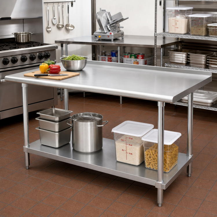 Product image #2 for 72 in. x 24 in. Stainless Steel Work Table with Adjustable Undershelf and 1-1/2 in. Rear Backsplash