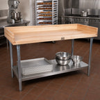 Thumbnail image #2 for John Boos DSS08 72-Inch x 30-Inch Baker's Top Work Table with 1-3/4-Inch Maple Top, 4-Inch Coved Riser and Stainless Steel Undershelf