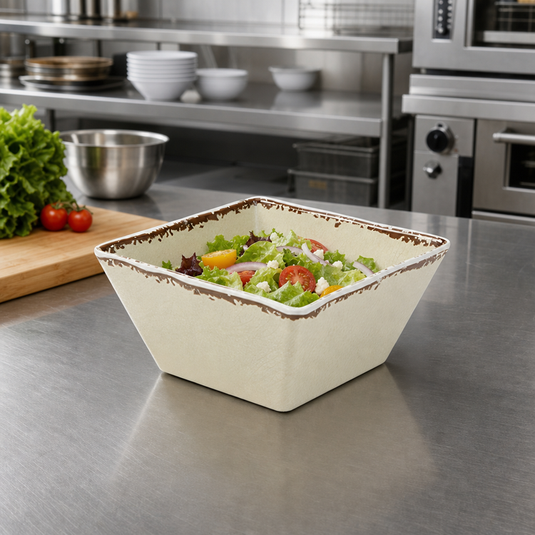 Product image #2 for American Metalcraft 58 oz. Antique White Square Melamine Serving Bowl, 7 Inch