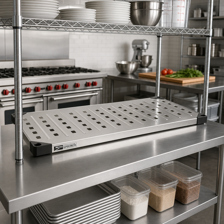 Product image #2 for Metro Super Erecta 48-Inch x 14-Inch Louvered Embossed Stainless Steel Shelf with Raised Ship's Edge
