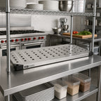 Thumbnail image #2 for Metro Super Erecta 1448LS Commercial Stainless Steel Louvered Shelf, 48"W x 14"D, Raised Ship's Edge, 800 lb. Capacity