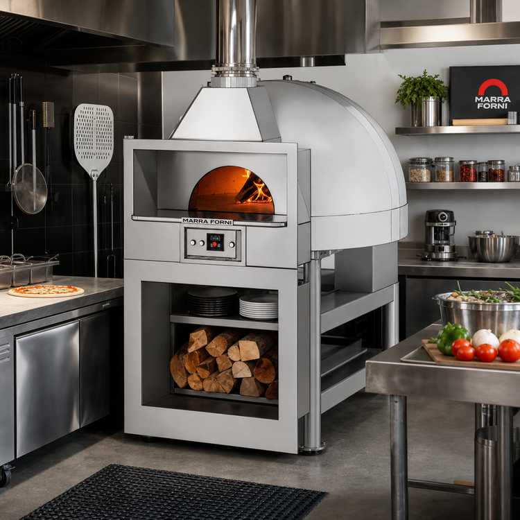 Product image #2 for Marra Forni Enclosed Facade Wood-Fired Brick Pizza Oven with Stand, 59-Inch Round Deck