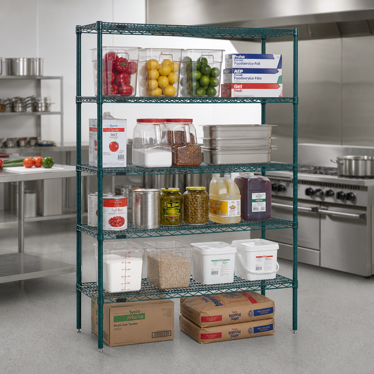 Product image #2 for Eagle Group Red-i-Pak 5-Tier Stationary Wire Shelving Unit, 48 x 24 x 74 Inches, Green Epoxy Finish