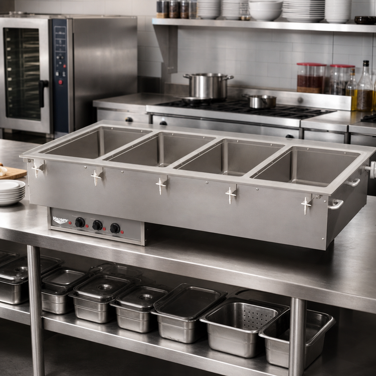 Product image #2 for Vollrath Four-Well Drop-In Electric Hot Food Well with Thermostatic Controls and Manifold Drain, 120V