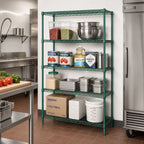 Thumbnail image #2 for Quantum WR86-2136P Stationary Wire Shelving Starter Kit, 36 in W x 21 in D x 86 in H, 4 Shelves, Green Epoxy Finish