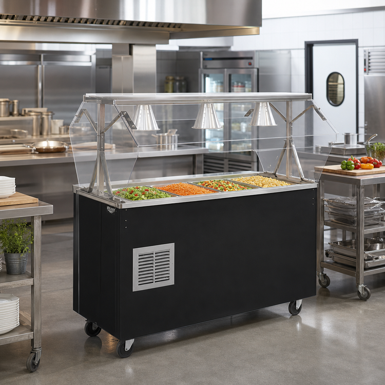 Product image #2 for Vollrath 2-Series Affordable Portable Mobile Refrigerated Cold Food Pan Buffet Station with Breath Guard, Lights, 4-Pan, 120V