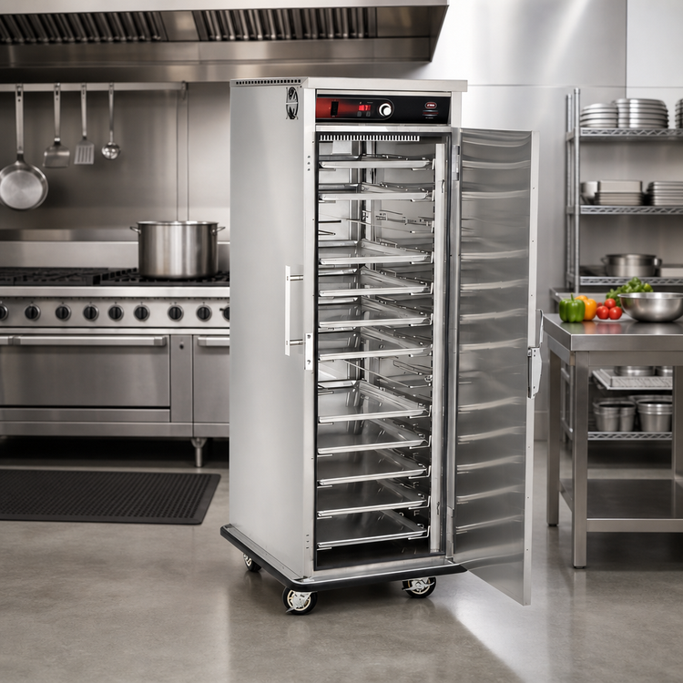 Product image #2 for FWE TST-19 Mobile Slim-Line Heated Holding Cabinet, 13 Tray Slide Pairs, Stainless Steel