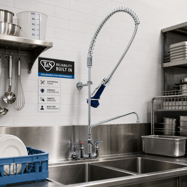 Product image #2 for T&S Brass EasyInstall 8-Inch Adjustable Wall Mount Pre-Rinse Unit with 10-Inch Swing Nozzle Add-On Faucet