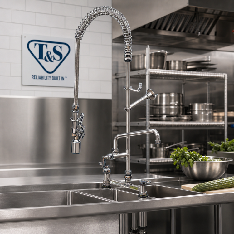 Product image #2 for T&S Brass EasyInstall Deck Mount Pre-Rinse Unit with 12-Inch Swing Add-On Faucet and 0.65 GPM Spray Valve
