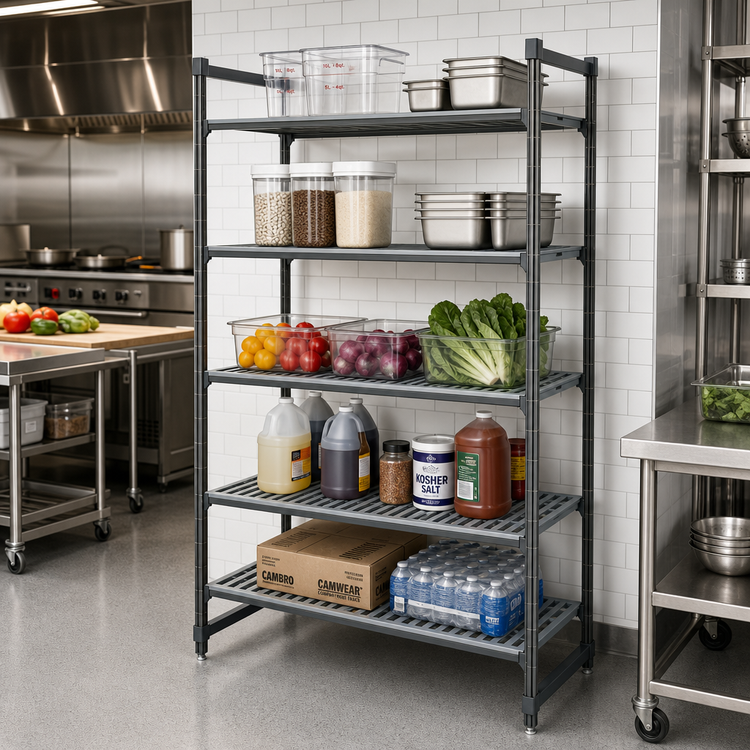 Product image #2 for Cambro Camshelving Basics Plus 5-Shelf Stationary Vented Starter Shelving Unit, 24 x 60 x 72 Inches, Brushed Graphite