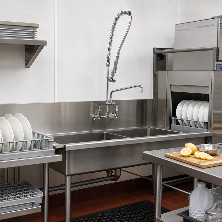 Product image #2 for EasyInstall 8-Inch Wall-Mount Pre-Rinse Unit with 14-Inch Add-On Faucet and 44-Inch Hose