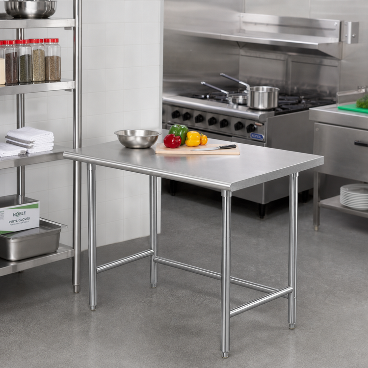 Product image #2 for Advance Tabco Special Value Series 30" x 30" 16-Gauge 430 Stainless Steel Flat Top Open Base Work Table