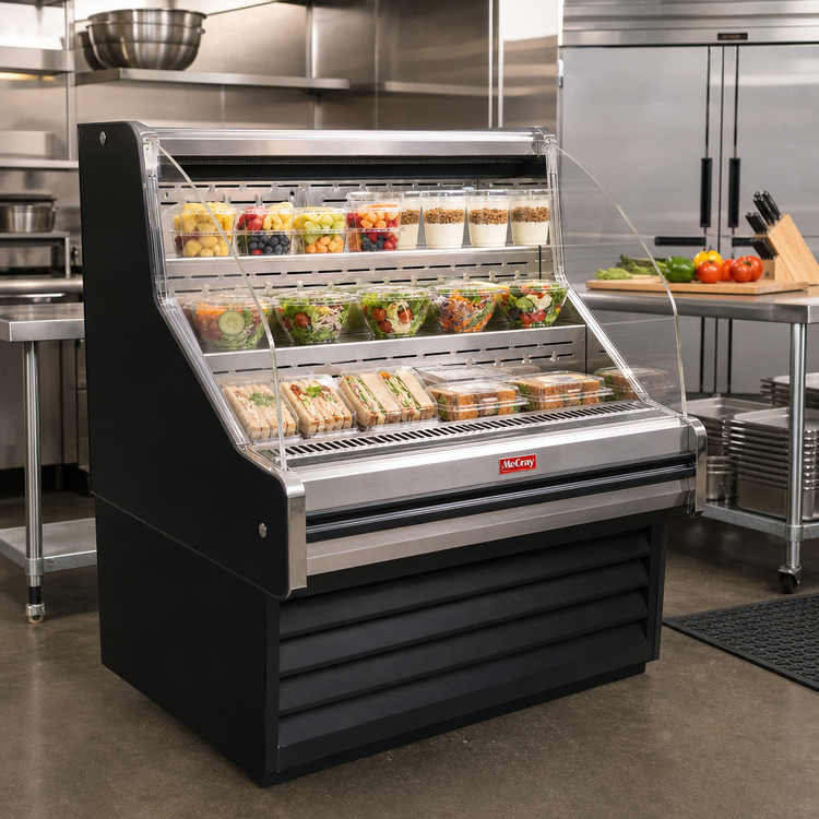 Product image #2 for Howard-McCray 35E Series Curved-End Impulse Open Merchandiser, 39" W, Self-Contained, Black