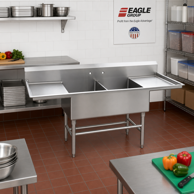 Product image #2 for Eagle Group Spec-Master FFN2736-2-30-14/3 Two Compartment Flush Front Sink with 30" Drainboards