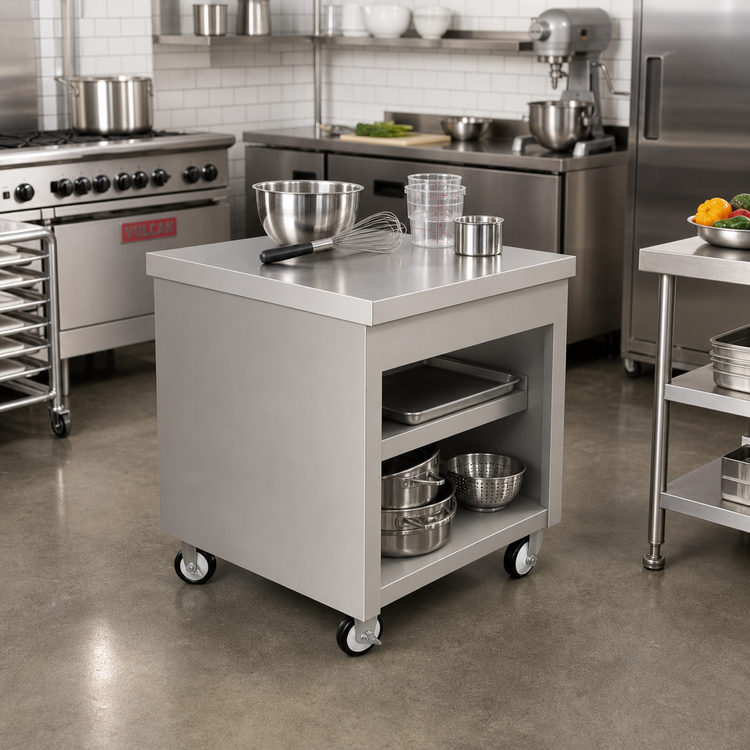 Product image #2 for Thurmaduke Solid Top Mobile Utility Counter with Undershelves and Casters, 32 x 32 x 36 Inches, Stainless Steel