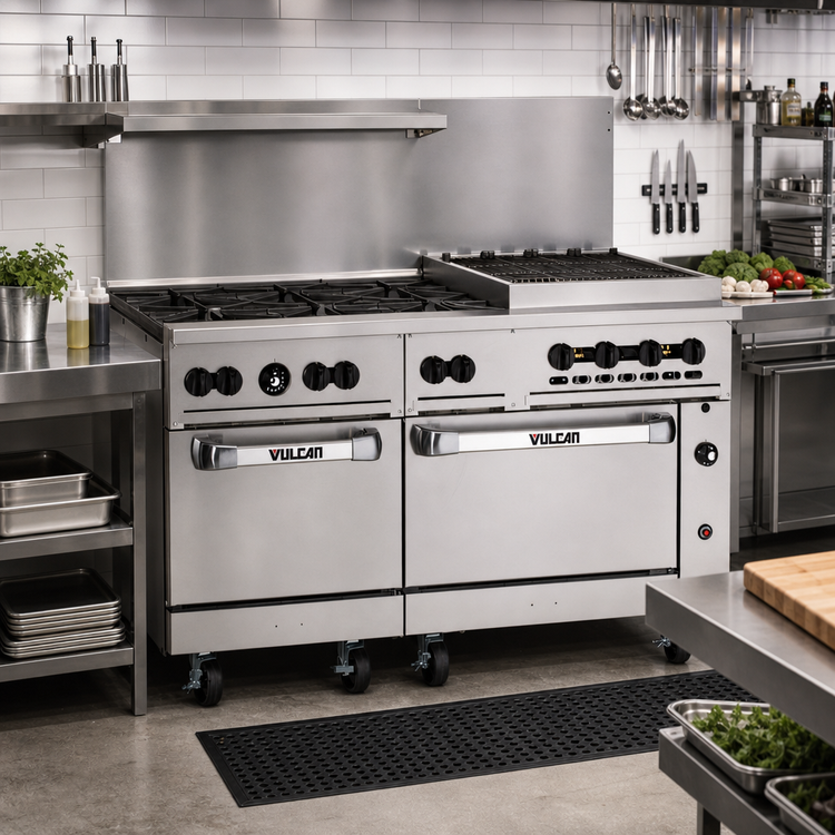Product image #2 for Vulcan Endurance 60-Inch Gas Restaurant Range with 6 Open Burners, 24-Inch Charbroiler, and 2 Standard Ovens, Propane