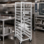 Thumbnail image #2 for Channel Manufacturing UTR-10 Aluminum Universal Bun Pan / Steam Table Pan Rack, End-Load, 10-Pair, 6-Inch Spacing, 20.5 x 26 x 70 Inch