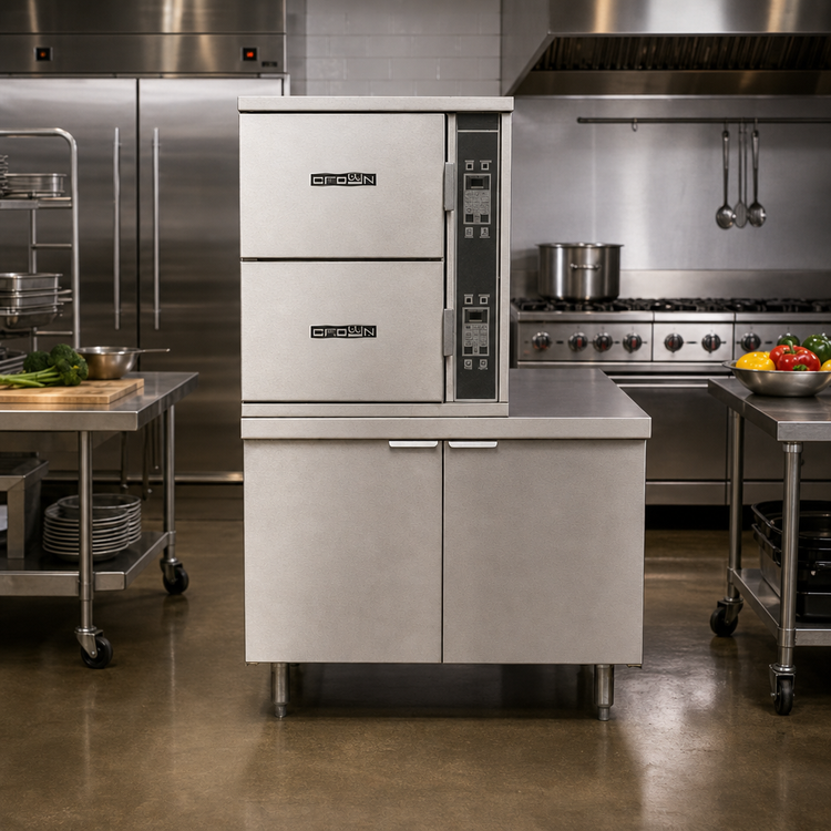 Product image #2 for Crown SCX-10-24 Two-Compartment Steam Coil Convection Steamer with 24" Cabinet Base
