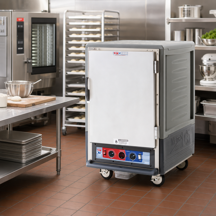 Product image #2 for Metro C5 3 Series Insulation Armour Mobile Half-Height Combination Heated Holding and Proofing Cabinet, Gray, Full-Length Solid Door, 17 Pan Capacity