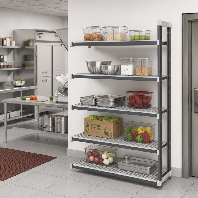 Product image #2 for Cambro Camshelving Elements XTRA 5-Shelf Stationary Add-On Polymer Shelving Unit, 21" Deep x 30" Wide x 84" High, Speckled Gray